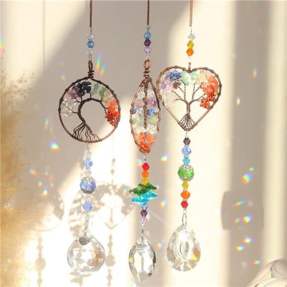 3pcs Crystal Suncatchers for Windows Hanging Tree of Life Sun Catchers Decor - Picture 1 of 7